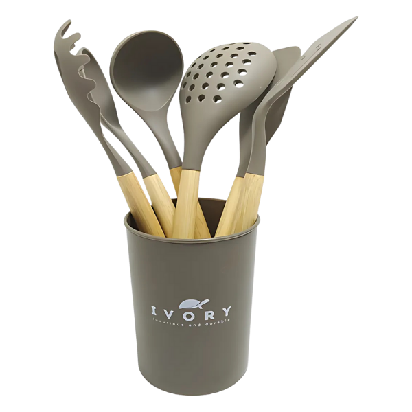 Ivory Doğal Bambu Saplı Silikon Mutfak Seti 6 Parça Kahverengi