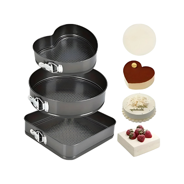 Ivory Üç Boy Kelepçeli Kek Kalıbı Seti Kalpli 24cm 22cm 20cm